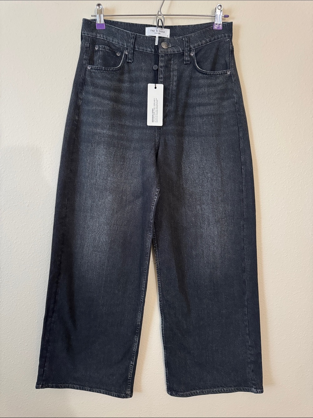 Rag & Bone Miramar Terry Andi Wide Pant Faded Black Size 27.  100% Cotton NWT